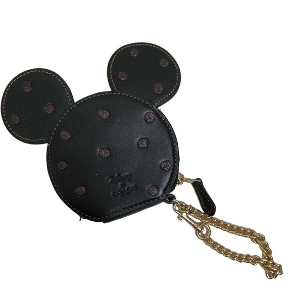 Disney x Coach Collab Mickey Mouse Coin Zip Purse Black Glitter Dots - Picture 3 of 6